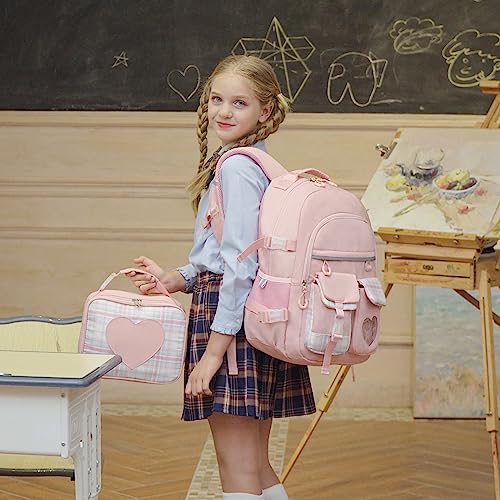 ACESAK Backpack for Girls - Bookbag Backpacks Schoolbag for Girls Kids Teen Women Casual Travel Daypacks - School Bag Elementary Middle School College Cute Backpack with Lunch Box (Pink) - Image 2