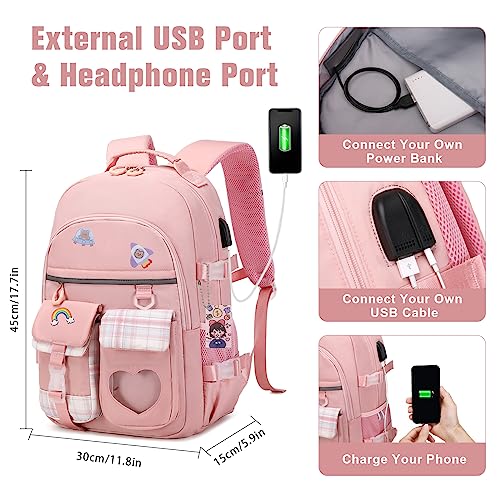 ACESAK Backpack for Girls - Bookbag Backpacks Schoolbag for Girls Kids Teen Women Casual Travel Daypacks - School Bag Elementary Middle School College Cute Backpack with Lunch Box (Pink) - Image 4