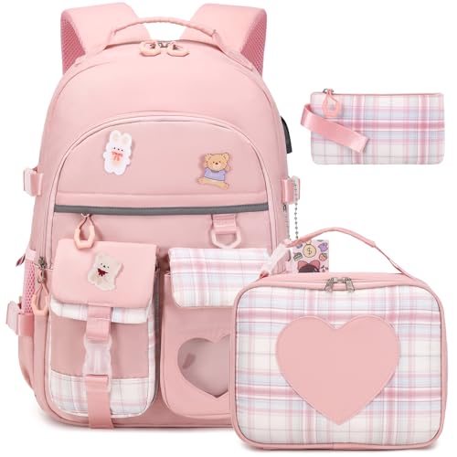 ACESAK Backpack for Girls - Bookbag Backpacks Schoolbag for Girls Kids Teen Women Casual Travel Daypacks - School Bag Elementary Middle School College Cute Backpack with Lunch Box (Pink) - Image 1