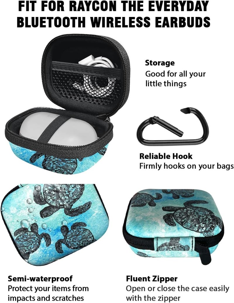 WIRESTER Portable Wireless Headphone Case, Earphone Storage Bag Carrying Case, Earbud Holder with Carabiner Compatible with Raycon Fitness Bluetooth True Wireless Earbuds - Ocean Sea Turtles - Image 4