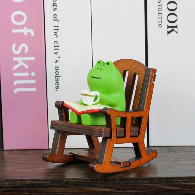 Refintural Miniature Frog Figurines - Funny Frog Sculpture for Shelf, Desk Decoration - Frog Desk Accessories - Perfect Cute Frog Gift for Frog Loversï¼ˆRocking Chairï¼‰ - Image 3