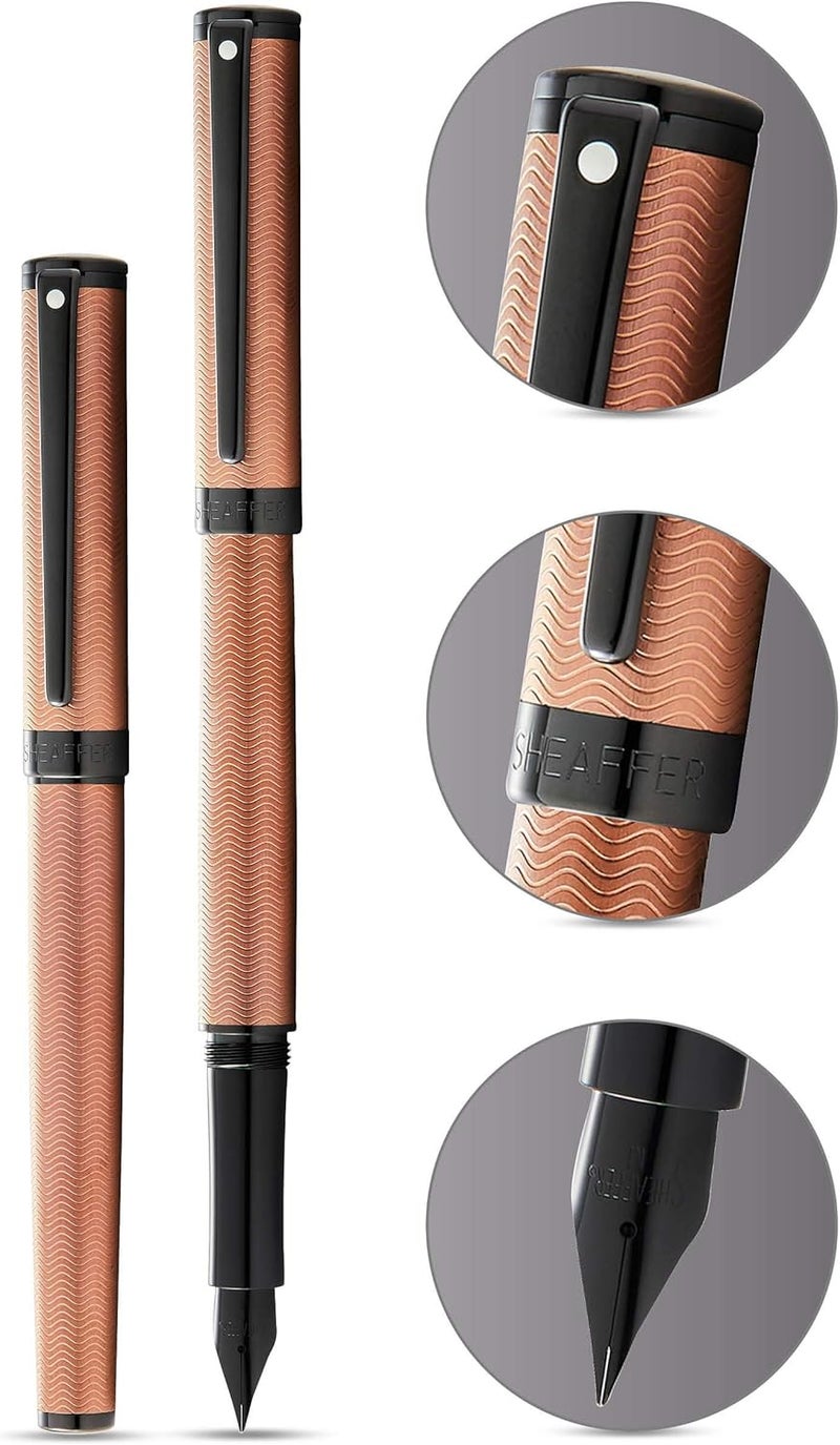SHEAFFER قلم حبر سائل شيفر إنتيستي engraved برونزي PVD مع تفاصيل سوداء مصقولة وشفرة متوسطة - Image 2