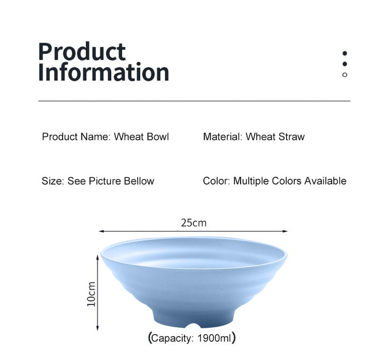 Oicia Wheat Straw Bowl Sets Unbreakable Big Cereal Bowl Microwave and Dishwasher Safe Bowls, Wheat Straw Bowls Large Salad Bowls for Camping, Picnic Oversized Lightweight (1900ml, Blue, Set of 2) - Image 2
