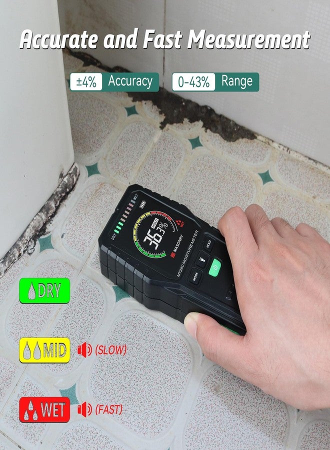 RDINSCOS Pinless Moisture Meters Non-Invasive Digital Wood Moisture Tester Water Leak Detector for Wall,Lumber, building,Firewood,Humidity Tester (Black_Case) - Image 3