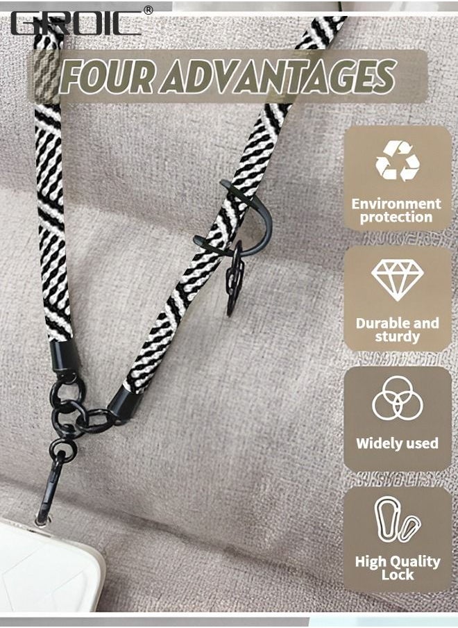 GROIC - Universal Crossbody Cell Phone Lanyard Crossbody Rope Around the Neck Wrist Strap, Adjustable Soft Nylon Shoulder Phone Strap for Most Smartphone Case Headset Keychain Offices ID - Black/White - Image 1