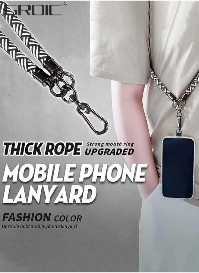 GROIC - Universal Crossbody Cell Phone Lanyard Crossbody Rope Around the Neck Wrist Strap, Adjustable Soft Nylon Shoulder Phone Strap for Most Smartphone Case Headset Keychain Offices ID - Black/White - Image 1