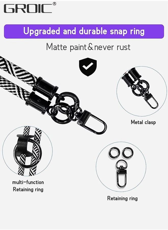 GROIC - Universal Crossbody Cell Phone Lanyard Crossbody Rope Around the Neck Wrist Strap, Adjustable Soft Nylon Shoulder Phone Strap for Most Smartphone Case Headset Keychain Offices ID - Black/White - Image 1