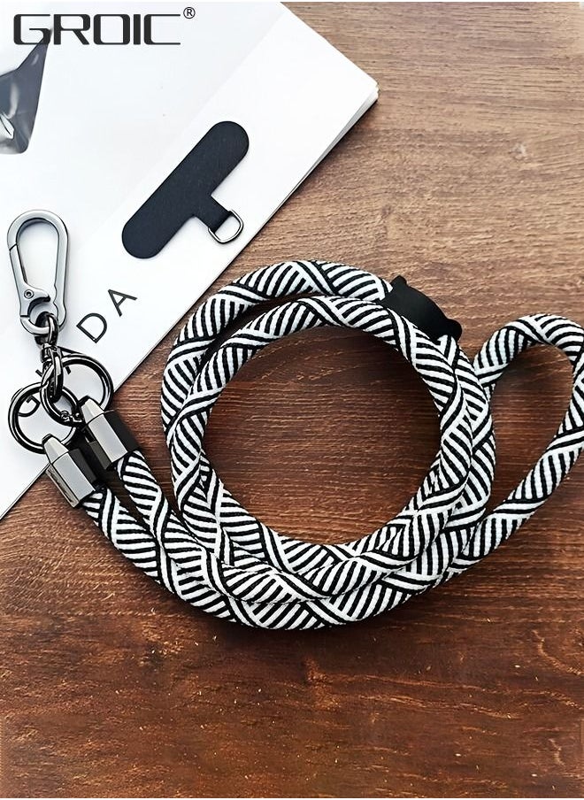 GROIC - Universal Crossbody Cell Phone Lanyard Crossbody Rope Around the Neck Wrist Strap, Adjustable Soft Nylon Shoulder Phone Strap for Most Smartphone Case Headset Keychain Offices ID - Black/White - Image 1