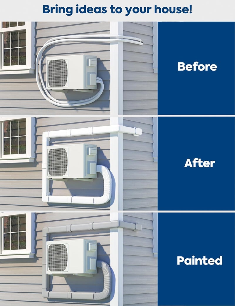 Nouscan 4" 13.5Ft Mini Split Line Set Cover with Flexible Duct, Upgrade PP Decorative Minisplit Lineset Cover Kit, Paintable for Mini Split, Air Conditioner, Central AC, HVAC and Heat Pumps, White - Image 2