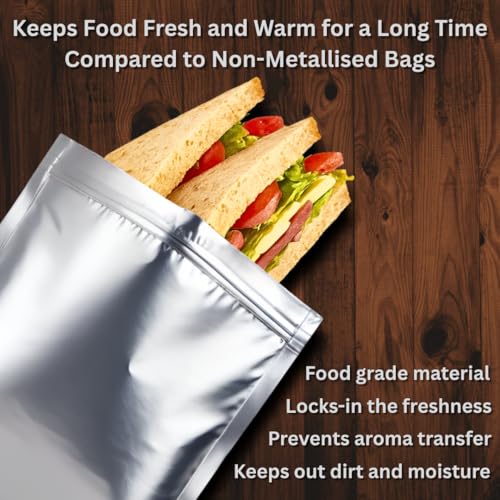 GREENTWISH Zip 'N' Seal (30 Bags) Metallised Silver Zip Lock Bags, Reusable Sandwich and Food Storage Bag, Airtight Foil Pouch with Zipper, Freezer Safe, Polyethylene | Size: Small (7x8 Inch) - Image 5