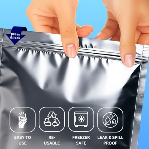 GREENTWISH Zip 'N' Seal (30 Bags) Metallised Silver Zip Lock Bags, Reusable Sandwich and Food Storage Bag, Airtight Foil Pouch with Zipper, Freezer Safe, Polyethylene | Size: Small (7x8 Inch) - Image 4