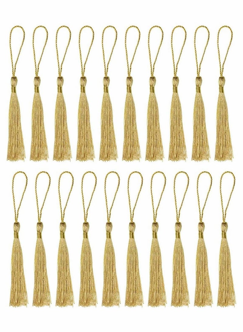 Generic Tassels Mini Silky Handmade Soft Flossy Bookmark with Cord Loop for Keychain Earring Jewelry Making, Souvenir, Graduation, Clothing Sewing, Gift Tag DIY Craft, 20PCS (Gold) - Image 1