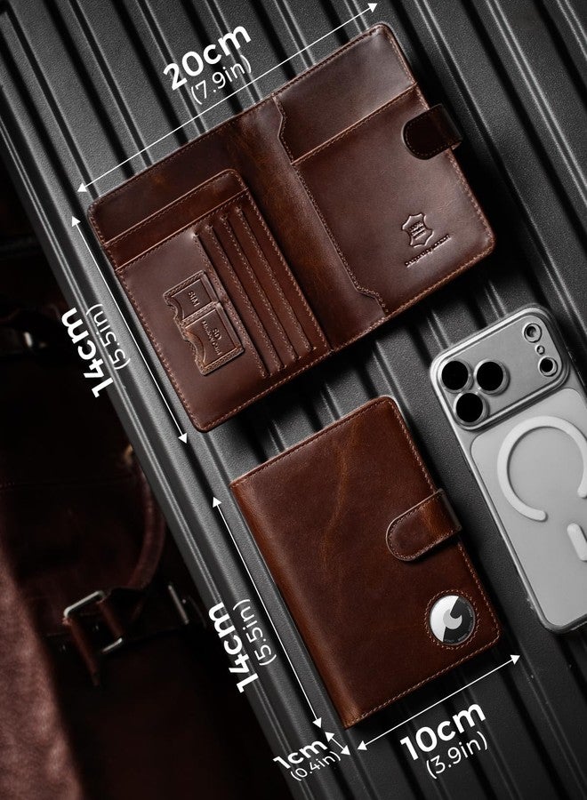 LORZOR Passport Holder for Travel: Full Grain Leather Passport Cover with Airtag Holder Magnetic Buckle for Men - RFID Blocking Bifold Wallet for Air Ticket Card Cash Coin (Brown) - Image 4
