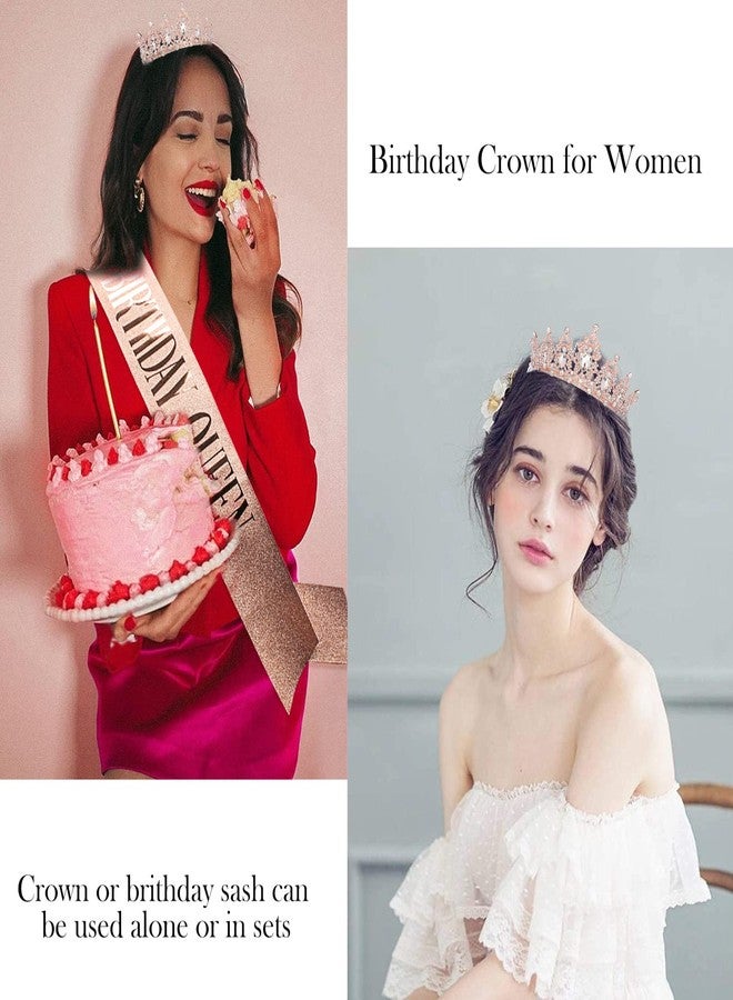 Didder Rhinestones Crown & Glitter Sash Kit - Rose Gold Birthday Tiara & Sash Set for Women & Girls - Hair Accessories for Prom & Party Gift - Image 3