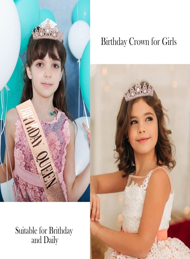 Didder Rhinestones Crown & Glitter Sash Kit - Rose Gold Birthday Tiara & Sash Set for Women & Girls - Hair Accessories for Prom & Party Gift - Image 4
