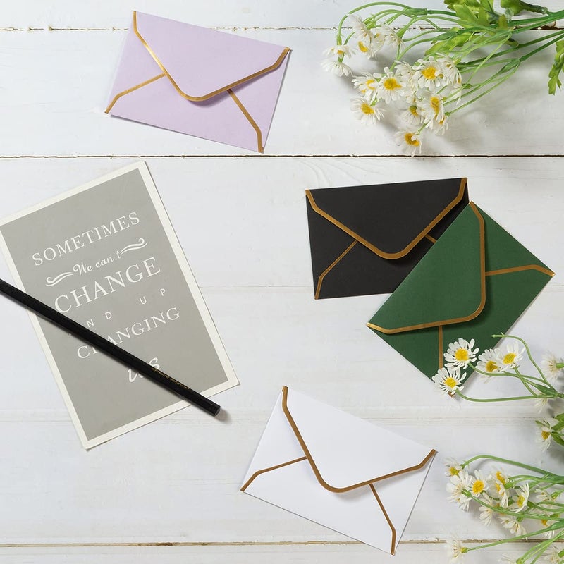 Toperd 100 Pieces Mini Gift Card Envelopes Colorful V Flap Small Envelopes with Gold Border for Blank Note Cards, Business Gift Cards (White, 4 x 2.7 Inches) - Image 4