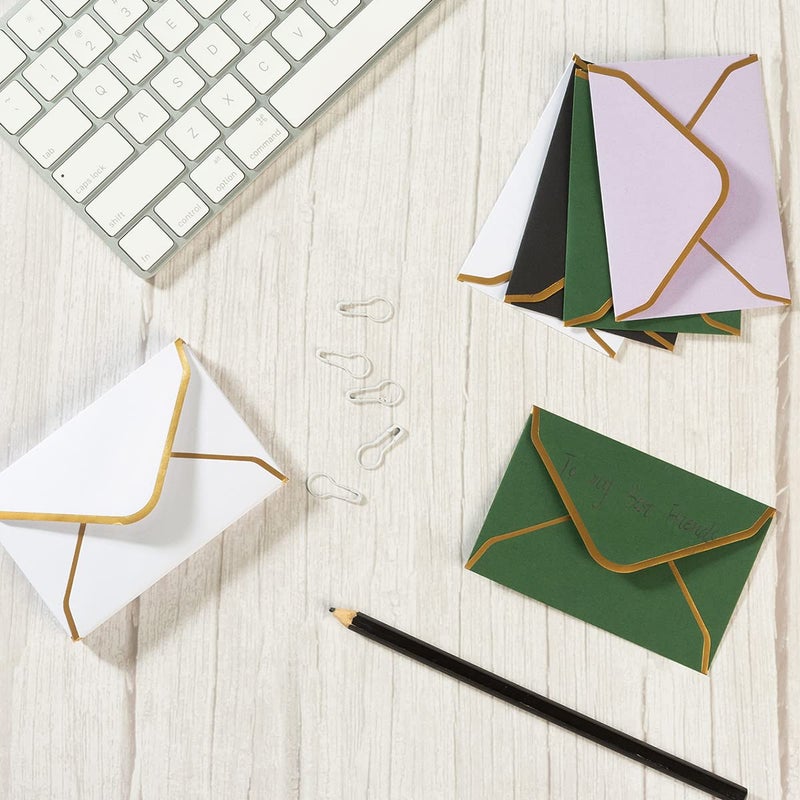 Toperd 100 Pieces Mini Gift Card Envelopes Colorful V Flap Small Envelopes with Gold Border for Blank Note Cards, Business Gift Cards (White, 4 x 2.7 Inches) - Image 3