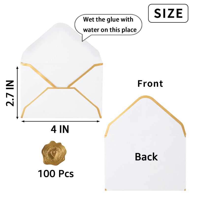Toperd 100 Pieces Mini Gift Card Envelopes Colorful V Flap Small Envelopes with Gold Border for Blank Note Cards, Business Gift Cards (White, 4 x 2.7 Inches) - Image 2