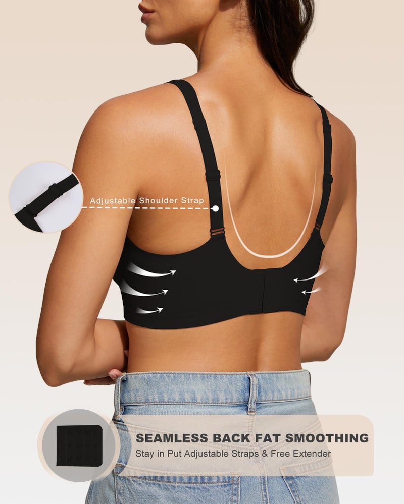 obind Women Deep V Bras Push Up Wireless Bralettes No Underwire Woman Comfortable Bra Supportive Bralette Womens Plunge Brassiere Seamless Tshirt Bra Jelly Lift Black - Image 4