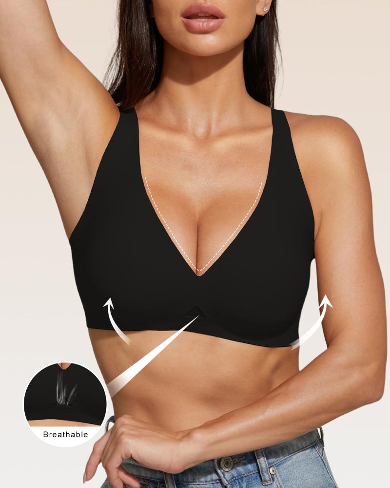 obind Women Deep V Bras Push Up Wireless Bralettes No Underwire Woman Comfortable Bra Supportive Bralette Womens Plunge Brassiere Seamless Tshirt Bra Jelly Lift Black - Image 3