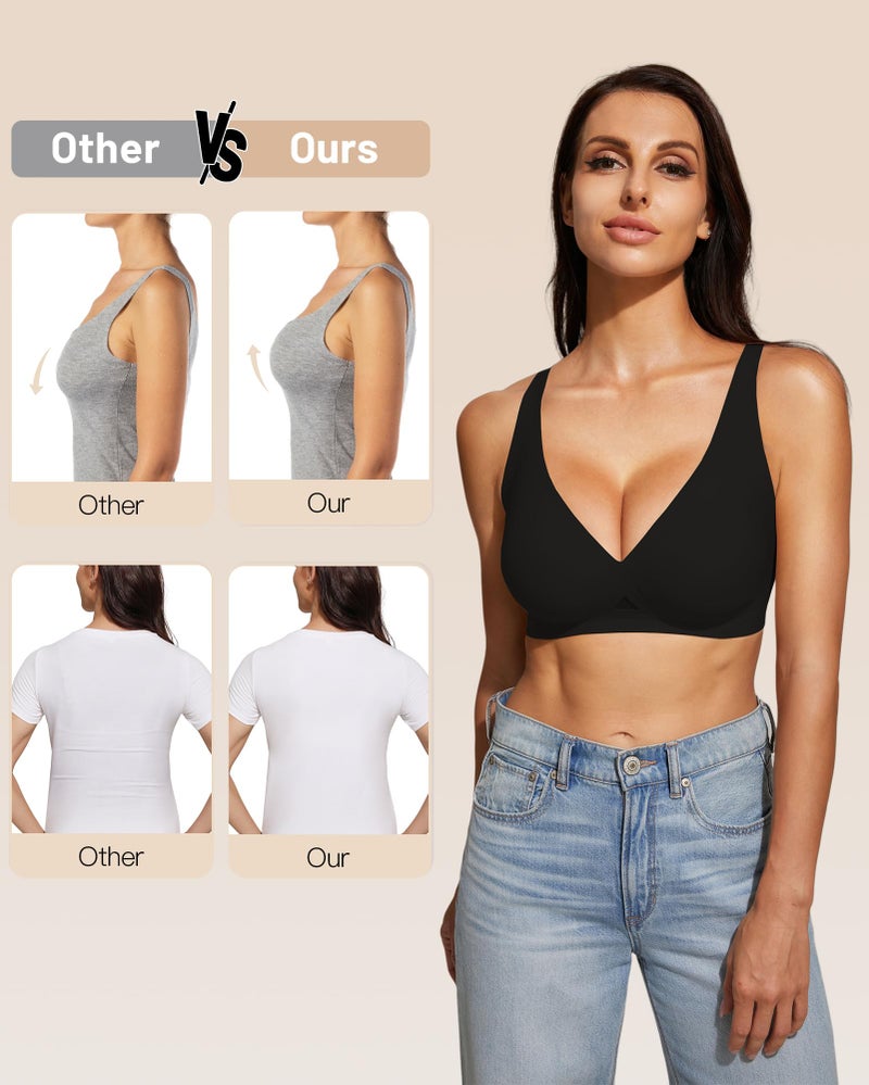 obind Women Deep V Bras Push Up Wireless Bralettes No Underwire Woman Comfortable Bra Supportive Bralette Womens Plunge Brassiere Seamless Tshirt Bra Jelly Lift Black - Image 5