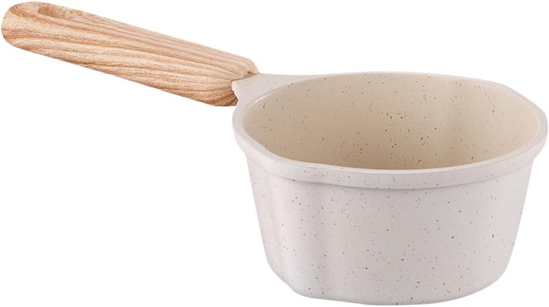 Thickened Milk Warmer Pot 250ml Non-stick Small Saucepan with Wood Handle Spout Pan for Butter Melting and Oil Pouring Indoor Kitchen Use - Image 1