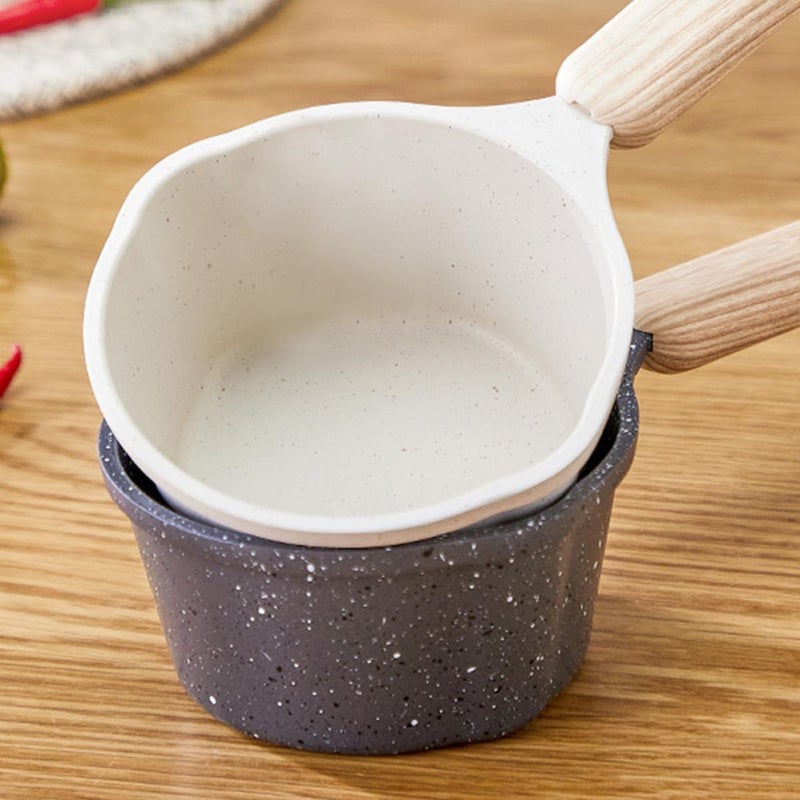 Thickened Milk Warmer Pot 250ml Non-stick Small Saucepan with Wood Handle Spout Pan for Butter Melting and Oil Pouring Indoor Kitchen Use - Image 4
