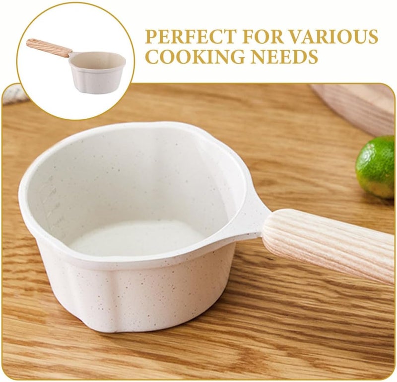 Thickened Milk Warmer Pot 250ml Non-stick Small Saucepan with Wood Handle Spout Pan for Butter Melting and Oil Pouring Indoor Kitchen Use - Image 3