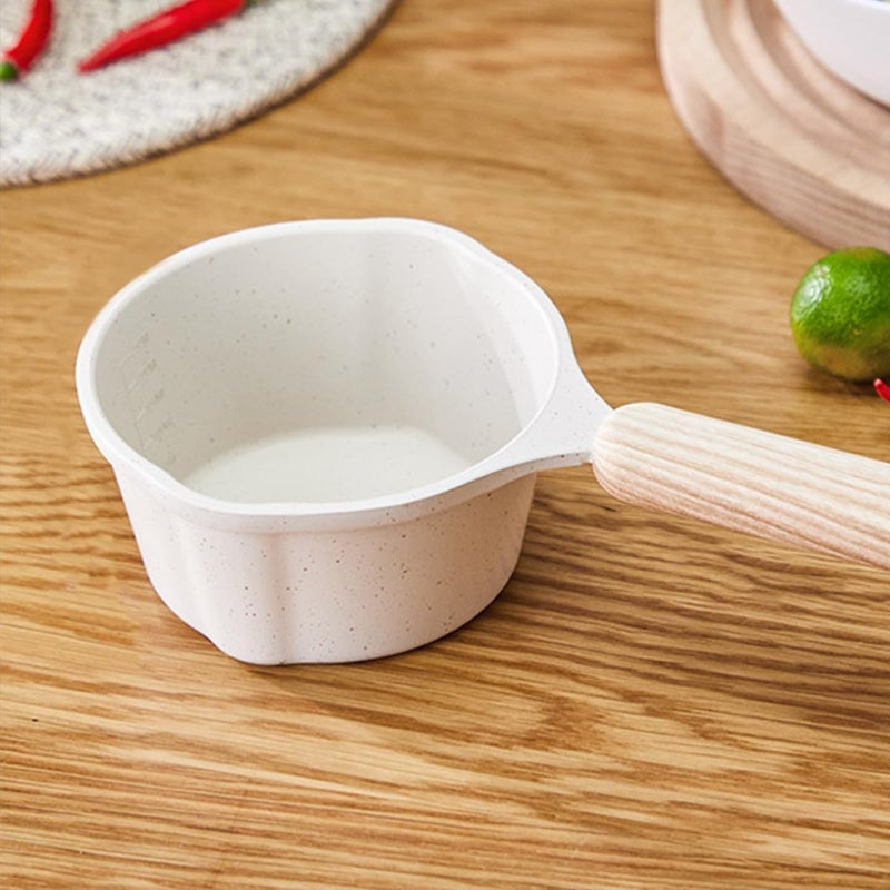 Thickened Milk Warmer Pot 250ml Non-stick Small Saucepan with Wood Handle Spout Pan for Butter Melting and Oil Pouring Indoor Kitchen Use - Image 5