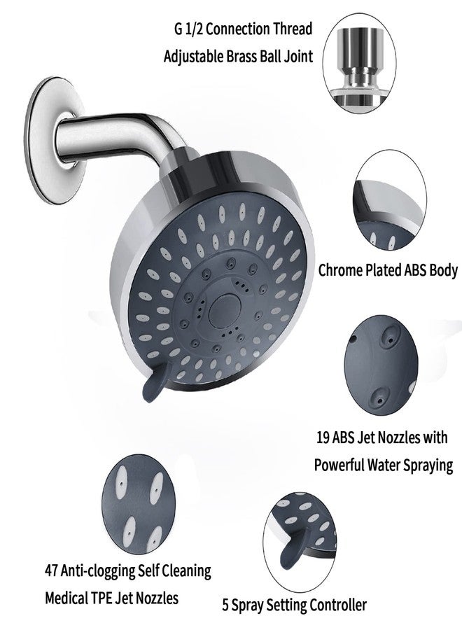 Briout Shower Head, High Pressure Shower Heads 4.1 Inch 5 Settings Rain High Flow Fixed Showerhead for Luxury Shower Experience Even at Low Water Pressure, Chrome - Image 4