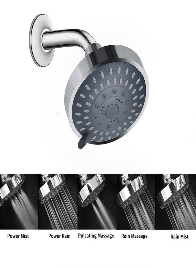 Briout Shower Head, High Pressure Shower Heads 4.1 Inch 5 Settings Rain High Flow Fixed Showerhead for Luxury Shower Experience Even at Low Water Pressure, Chrome - Image 3