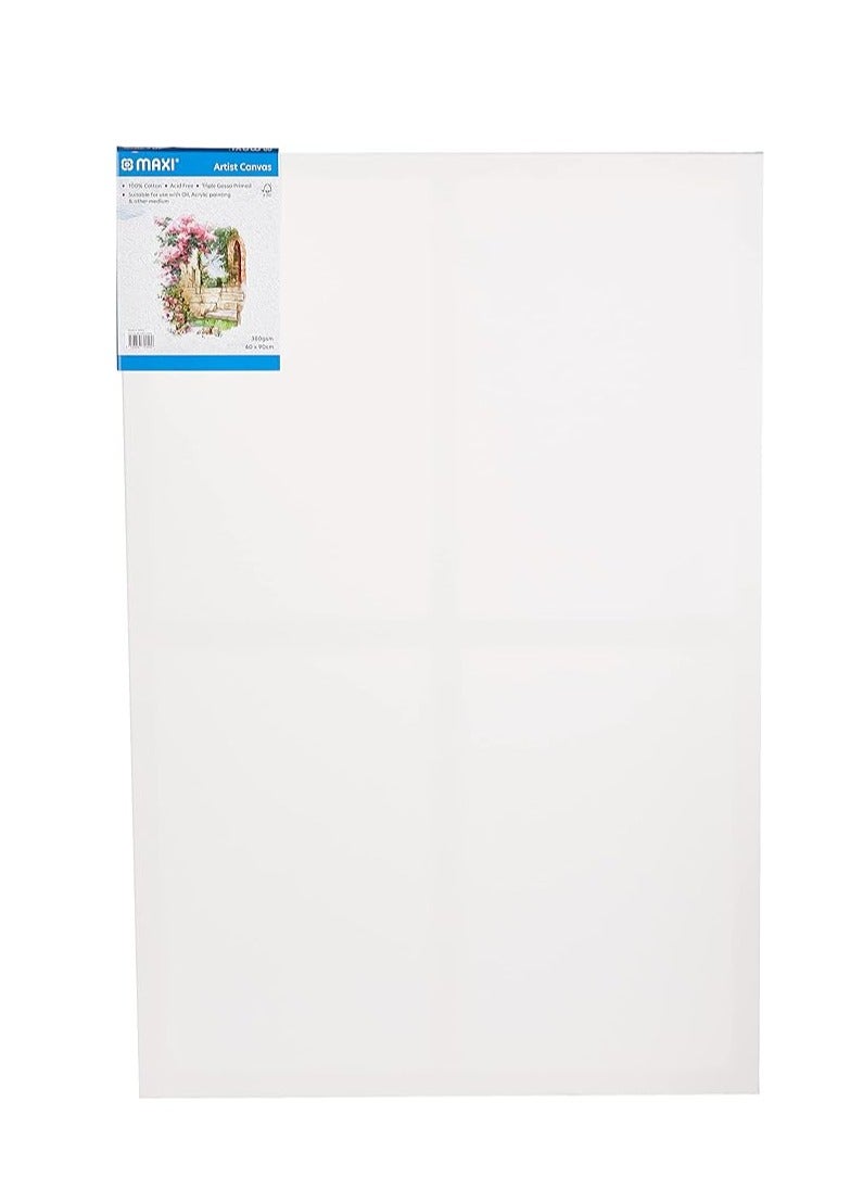 1-Piece Stretched Painting Canvas Board 60X90cm Size White