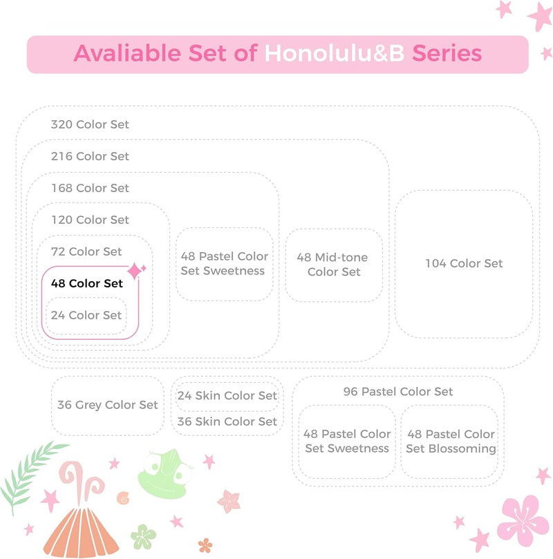 Ohuhu Alcohol Markers Brush Tip: Double Tipped Art Marker Set For Artist Adults Coloring Sketching Drawing Alcohol-Based Ink - Brush Chisel Dual Tips - Honolulu - 48 Colors W/ 1 Blender And Case - Image 3