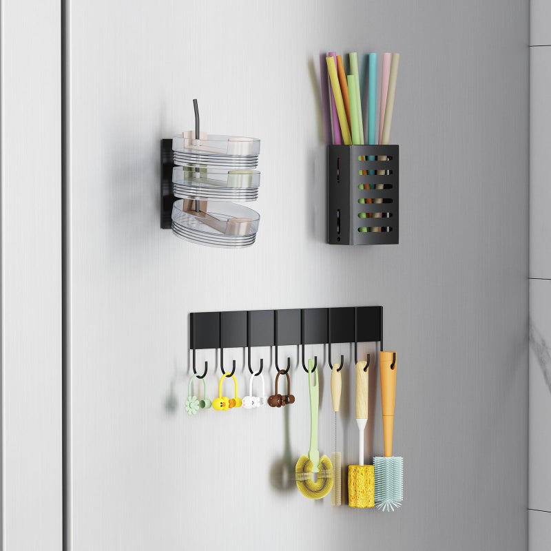 Aufworld Magnetic Cup Holder for Fridge, Aufworld Tumbler Organizer with 8-Hook Rack, Fits 20/30/40 oz Stanley Cups, Accessory Storage with Lid & Straw Holder, Water Bottle Organizer for Kitchen Refrigerator - Image 4