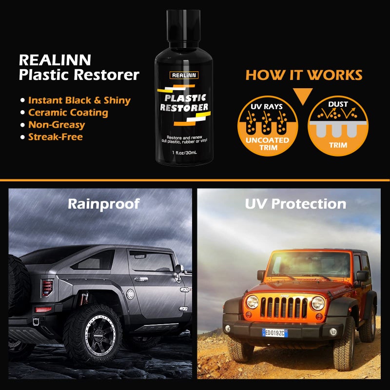REALINN Plastic Restorer - Cars Ceramic Coating Trim Restore, Shines & Protects Plastic, Vinyl & Rubber Surfaces - Image 4