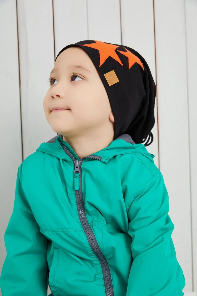 بيبيجيز Black Orange Boy Baby Hat Beanie Soft Double Layer Sports Cotton Combed Cotton
