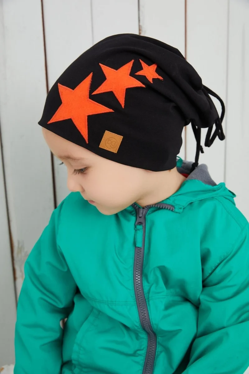 بيبيجيز Black Orange Boy Baby Hat Beanie Soft Double Layer Sports Cotton Combed Cotton