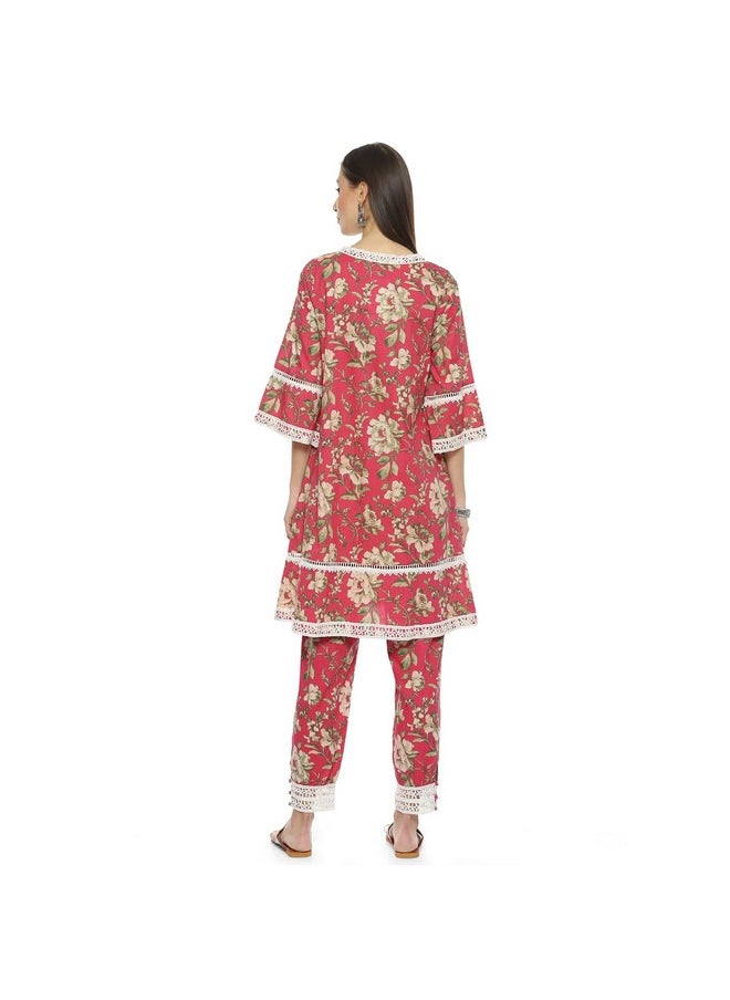 Biba - BIBA Womens Cotton Printed Relaxed Mix And Match Kurta Set (Roses An1976_Pink_36) - Image 1