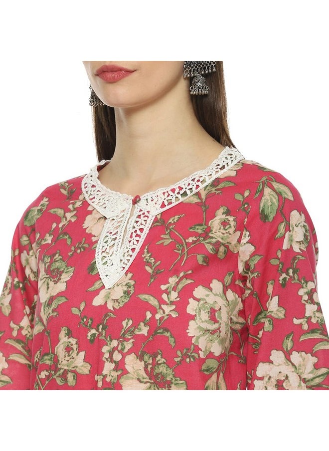 Biba - BIBA Womens Cotton Printed Relaxed Mix And Match Kurta Set (Roses An1976_Pink_36) - Image 1