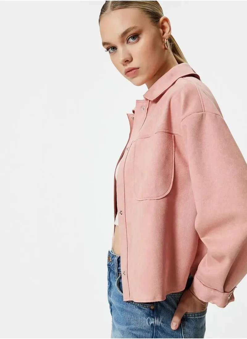 كوتون Buttoned Suede Classic Neck Shirt