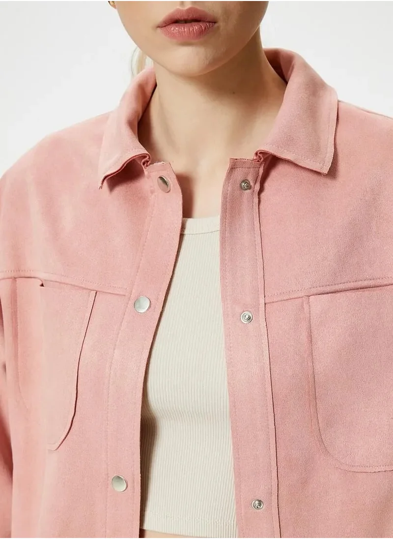 كوتون Buttoned Suede Classic Neck Shirt