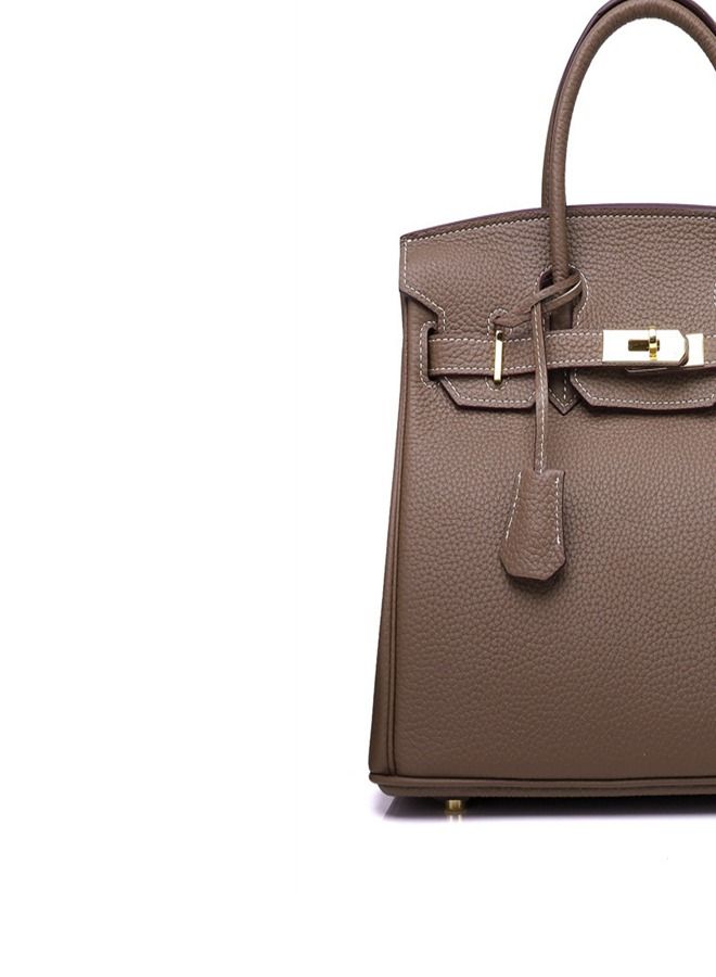 Loquat Gold Buckle Leather Handbag Brown  - Image 3