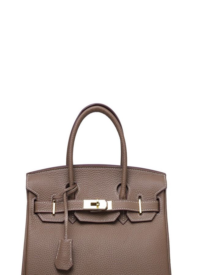 Loquat Gold Buckle Leather Handbag Brown  - Image 2