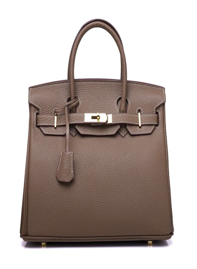 Loquat Gold Buckle Leather Handbag Brown  - Image 1