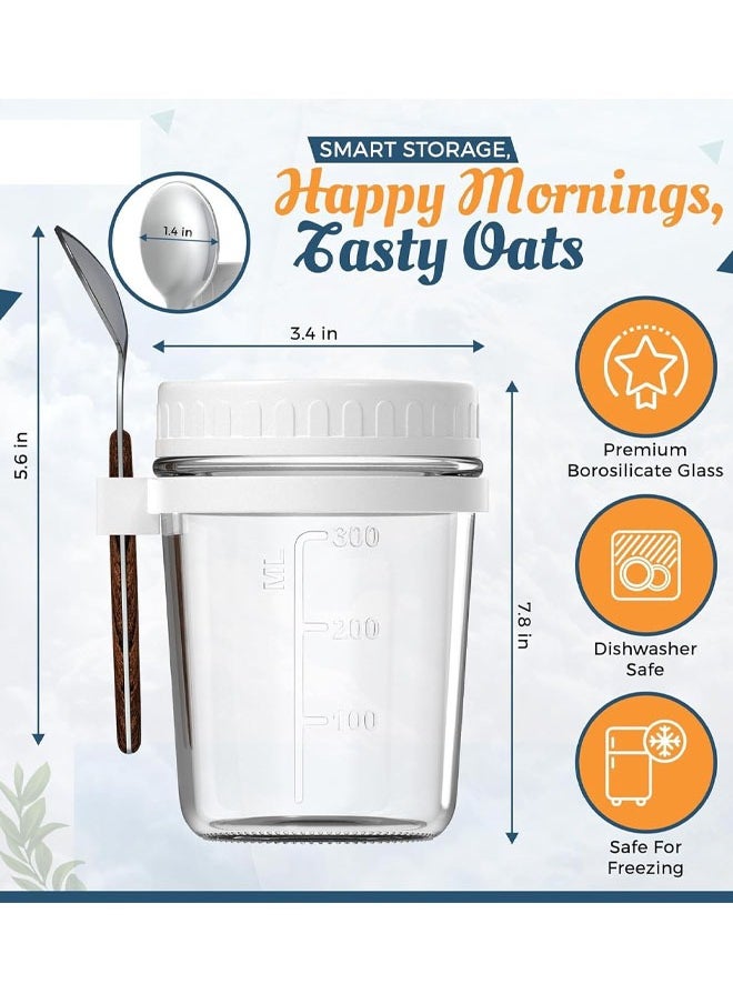 Aissiora Overnight Oats Containers with Lids and Spoons 10 Oz Glass Jars for Overnight Oats Leak Proof Oatmeal Container Great for Cereal Fruit Vegetable Milk Salad Yogurt Meal Prep  - Image 2