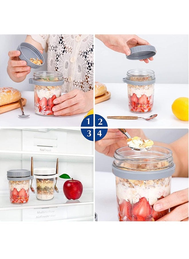 Aissiora Overnight Oats Containers with Lids and Spoons 10 Oz Glass Jars for Overnight Oats Leak Proof Oatmeal Container Great for Cereal Fruit Vegetable Milk Salad Yogurt Meal Prep  - Image 5