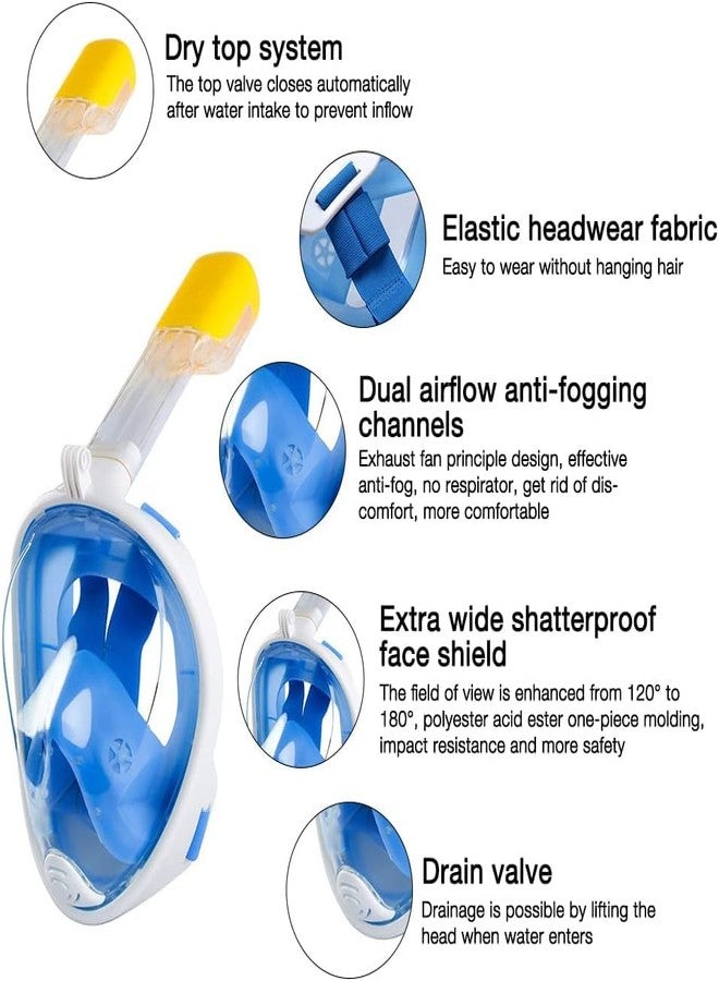 MUGATH Snorkel Mask Full Face Adults 180° Panoramic View Diving Mask Anti-Fog and Anti-Leak Snorkeling Gear Dry Comfortable Fit Blue Full Face Diving Swimming and Underwater Exploration (Blue L/XL) - Image 3
