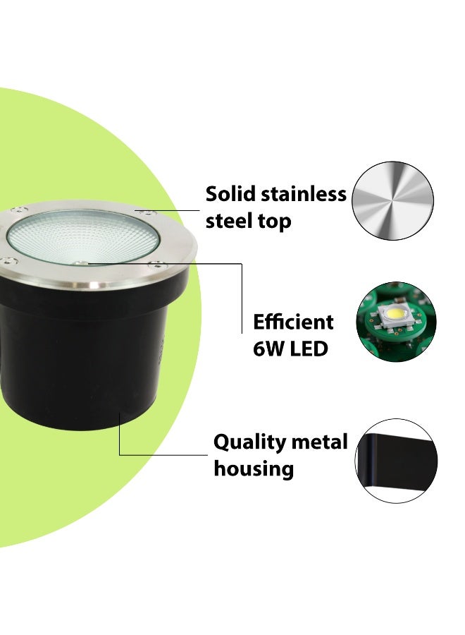 ALFRIDAY Outdoor Recessed Uplight – In-Ground/Deck Light | 6W COB, 3000K Warm, IP65 Waterproof, Stainless Steel Top - Image 2