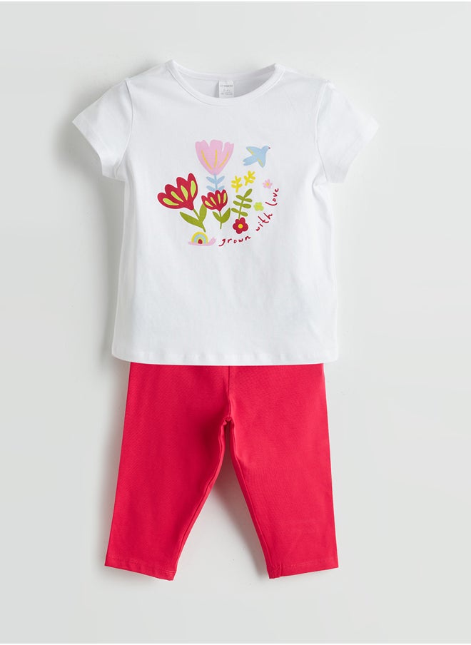 LC WAIKIKI Floral Girl Jersey T-Shirt and Shorts 2 Pack Summer  - Image 1