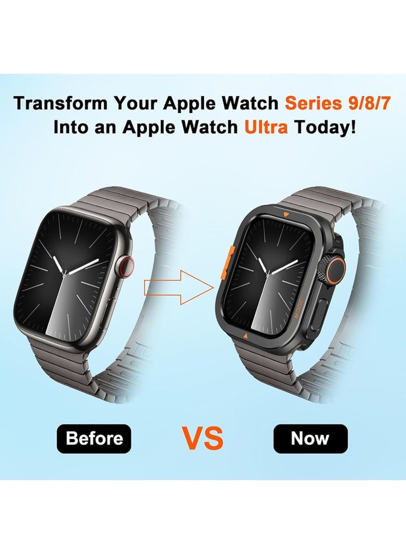 2-in-1 Metal Case Apple Watch Series 7/8/9 45mm , Rugged Metal Bumper with Full Back Cover – iWatch Series 7/8/9 45mm  Shockproof Cover + Tempered Glass Screen Protector - Image 5